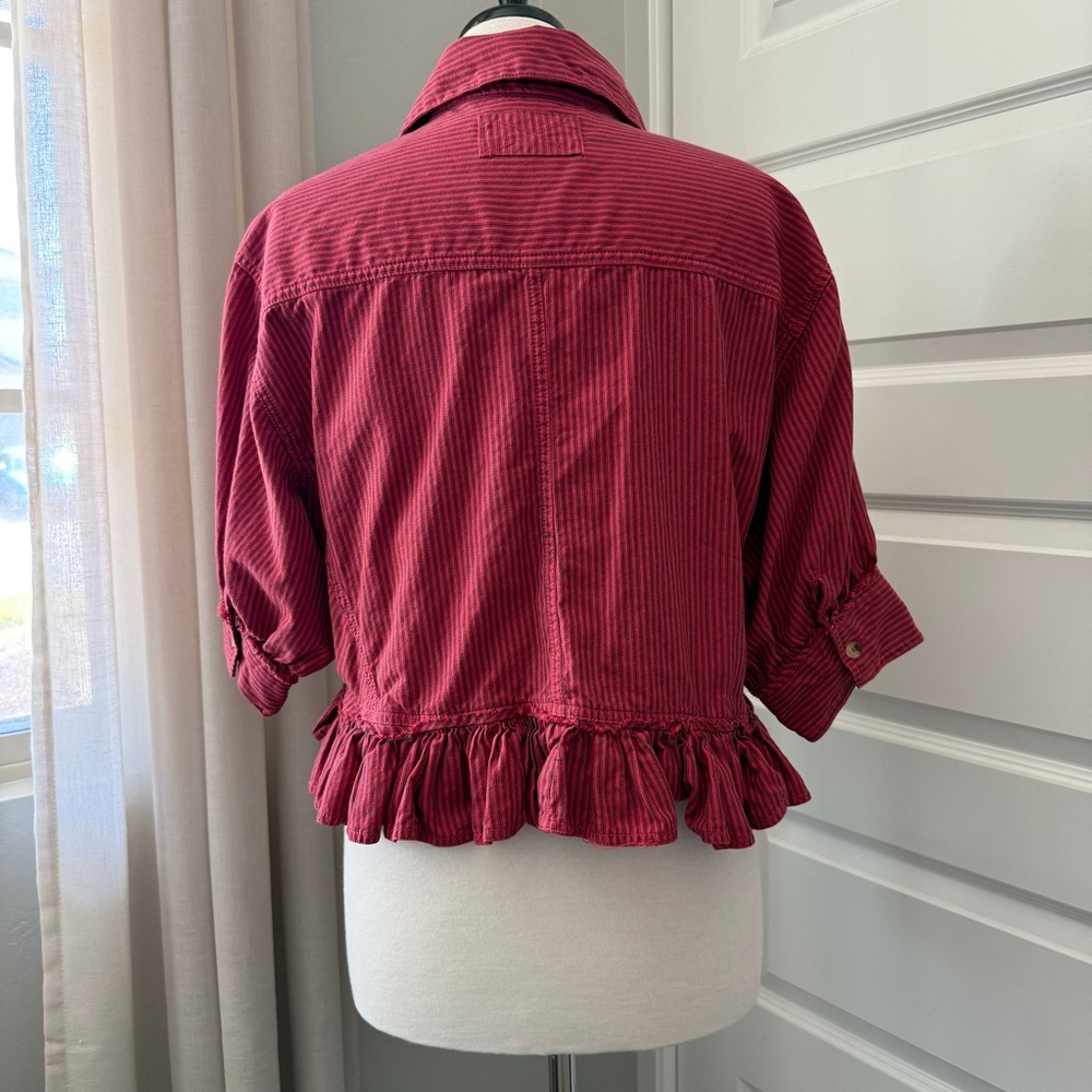 We The Free Raspberry Red Ruffled Button-Down Shirt - Picture 5 of 7